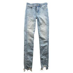 American Eagle Womens The Lu(X)e Jeans Size 2 Long Distressed Hem Skinny Casual
